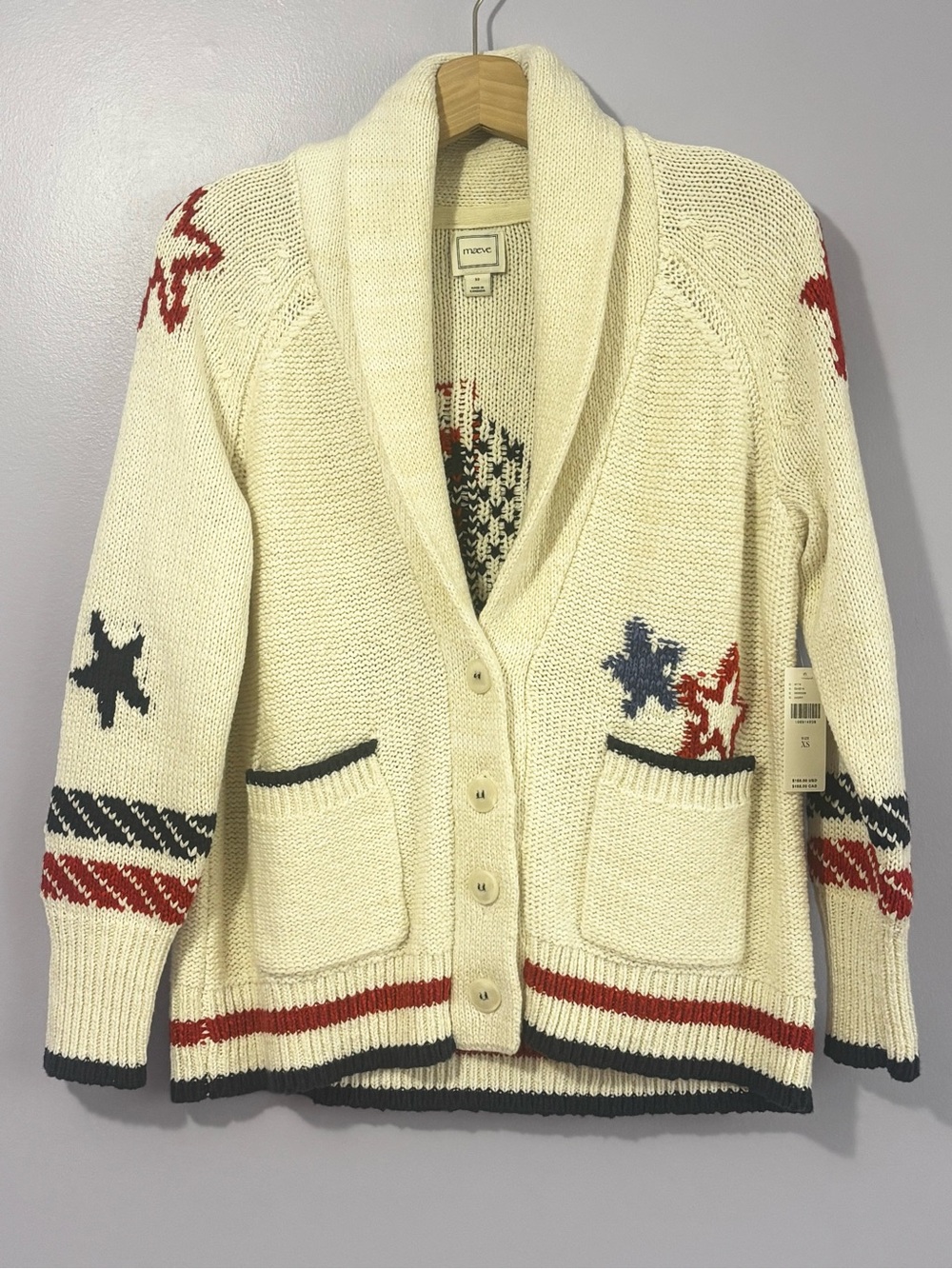 NWT Anthropologie Cream Nautical Sailboat Red & Blue Stars Cozy Cardigan SZ XS - Picture 6 of 16
